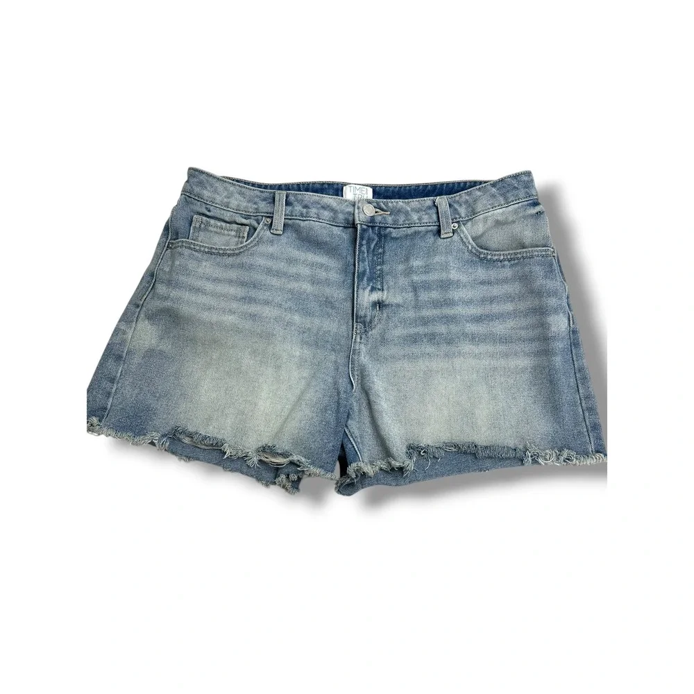 Time and Tru Womens High Rise Cut Off Denim Shorts Light Wash‎ Blue Size 14